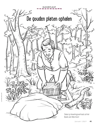 coloring page of Joseph Smith digging up the gold plates