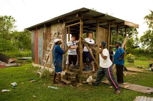 group of men building