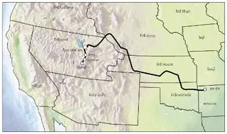 ផែនទីពី​រដ្ឋ អាកានសាស ទៅ​កាន់​រដ្ឋ កាលីហ្វញ៉ា