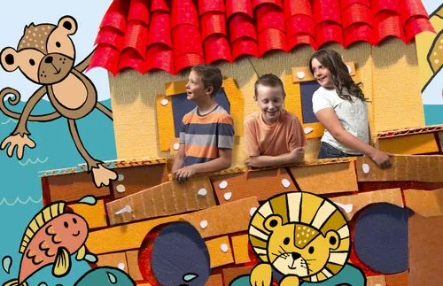 children and animals on an ark
