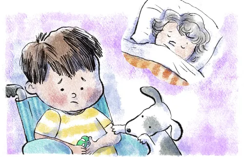 boy thinking of grandma