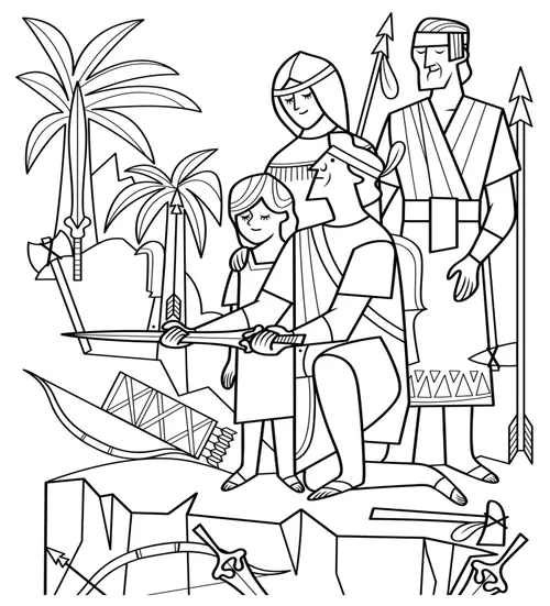 Coloring page of people burying their weapons