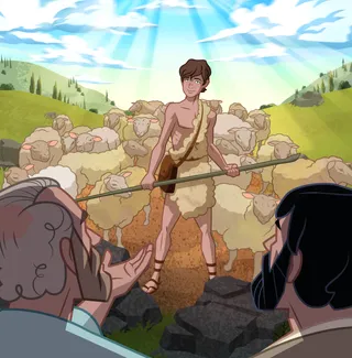 Samuel and Jesse looking at David the shepherd boy