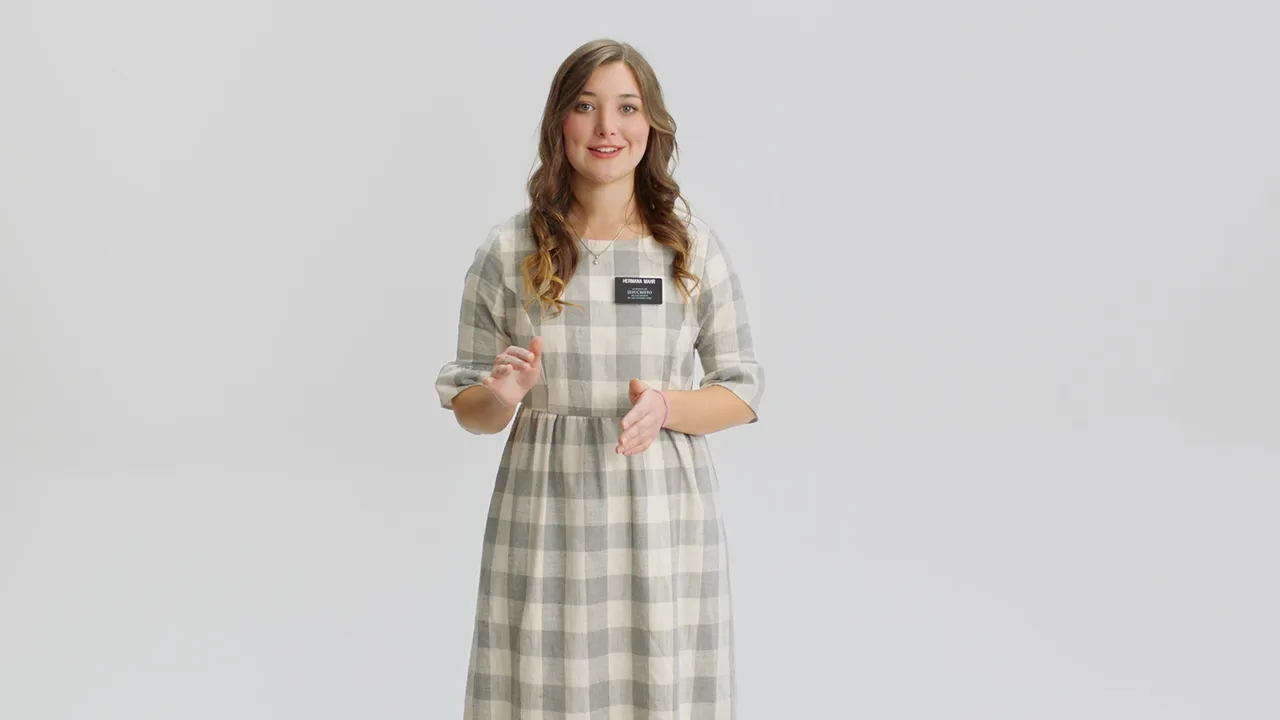 A sister missionary in the Meet the Missionaries video