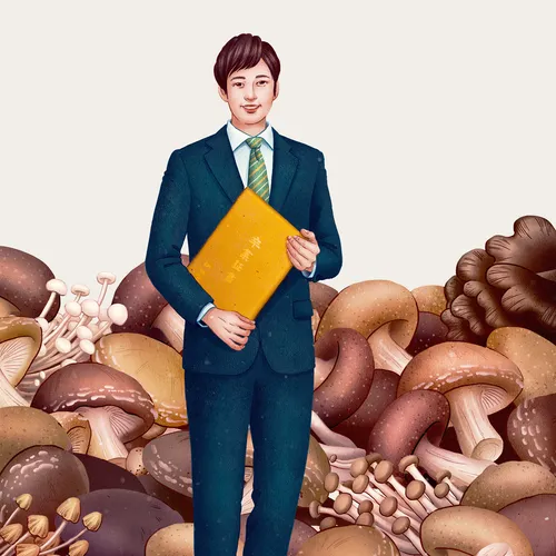 young woman in kimono with mushrooms