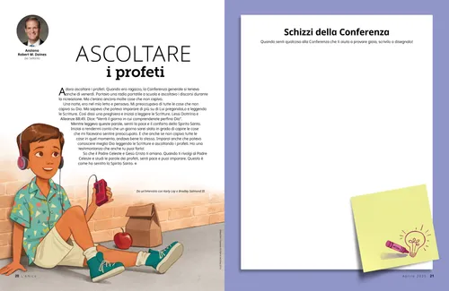 PDF della pagina con un bambino con le cuffie, più un’attività di disegno per la Conferenza
