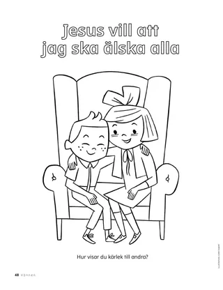 Färgläggnings-pdf där två barn sitter tillsammans på en stol.