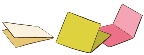 Three folded pieces of colored paper