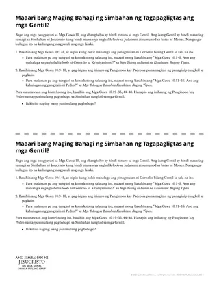 Handout: Maaari bang Maging Bahagi ng Simbahan ng Tagapagligtas ang mga Gentil?
