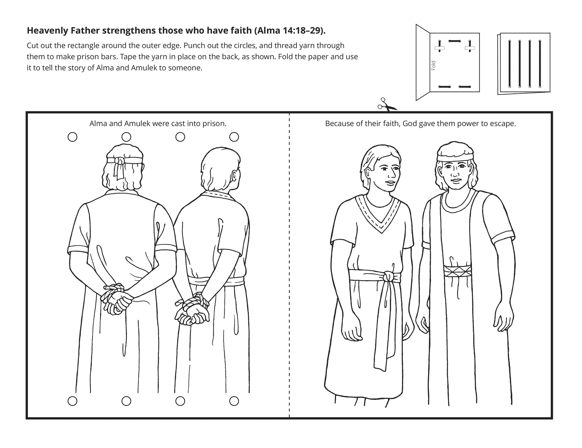 A line-art drawing of Alma and Amulek.