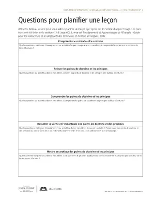 feuilles à distribuer, Questions pour planifier une leçon