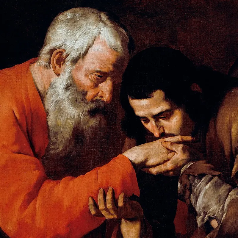 The Prodigal Son being forgiven by his father