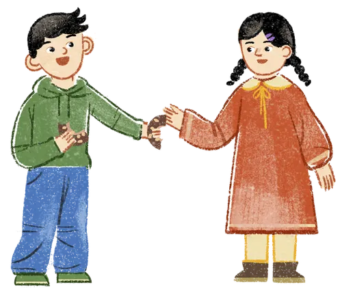 boy sharing treat with girl