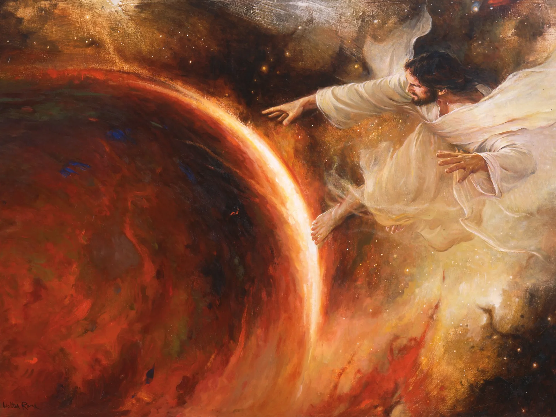 Jehovah Creates the Earth (Jesus Christ Creates the Earth and the Heavens), by Walter Rane