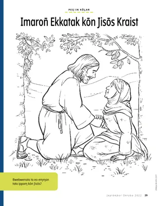coloring page of Jesus helping a woman