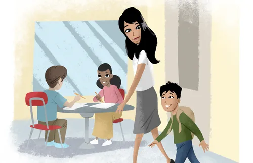 boy walking into classroom