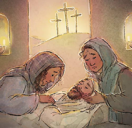 women crying over Jesus’s body