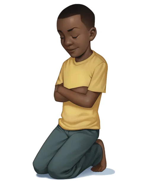 A boy praying on his knees