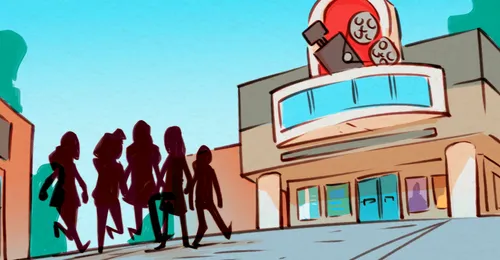 young women going to a movie theater