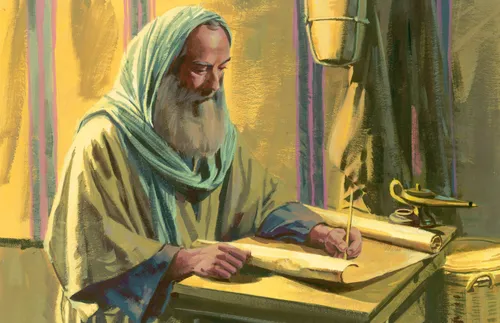 a man writing on a scroll