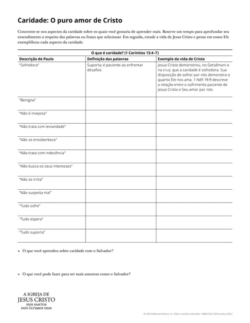 Material complementar: Caridade: O puro amor de Cristo