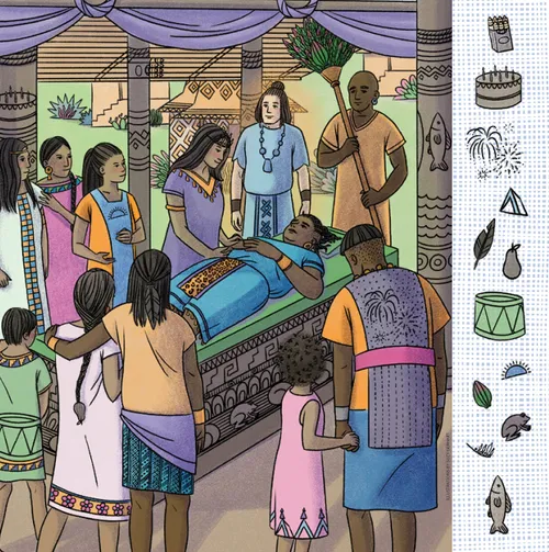 Activity page of Abish and others gathered around King Lamoni