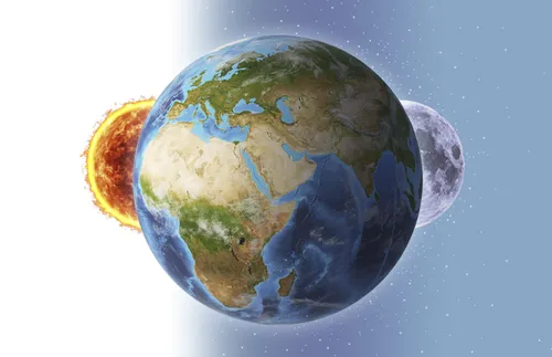 earth with sun and moon