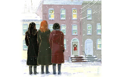 women standing in snow