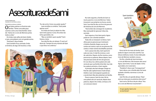 Página em PDF de uma família lendo as escrituras