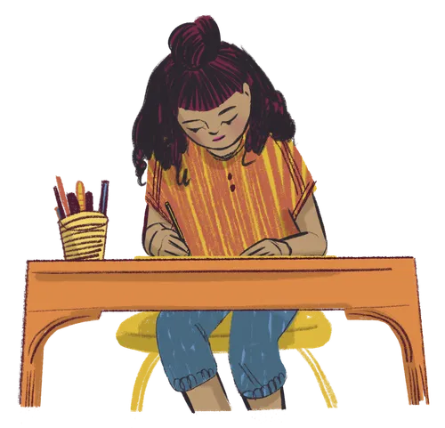 Girl writing at table