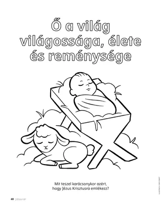 a jászolban lévő kisded Jézust és egy bárányt ábrázoló kifestő PDF-változata