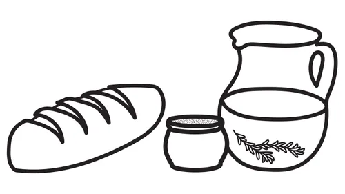 an illustration of a cruse of oil, a barrel of meal, and a loaf of bread