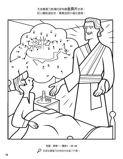 著色頁：摩羅乃在約瑟·斯密的臥室向他顯現