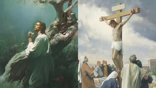 composite image of Jesus in Gethsemane and on the cross