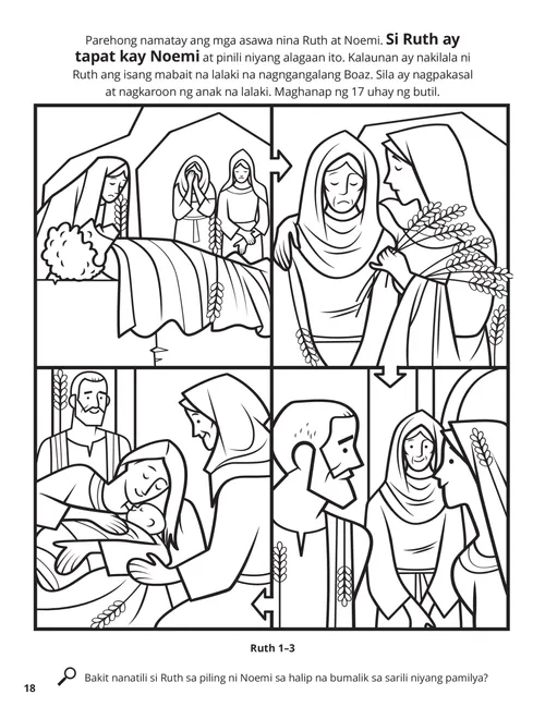 PDF ng pahinang kukulayan ng mga tagpo mula sa buhay nina Ruth at Noemi
