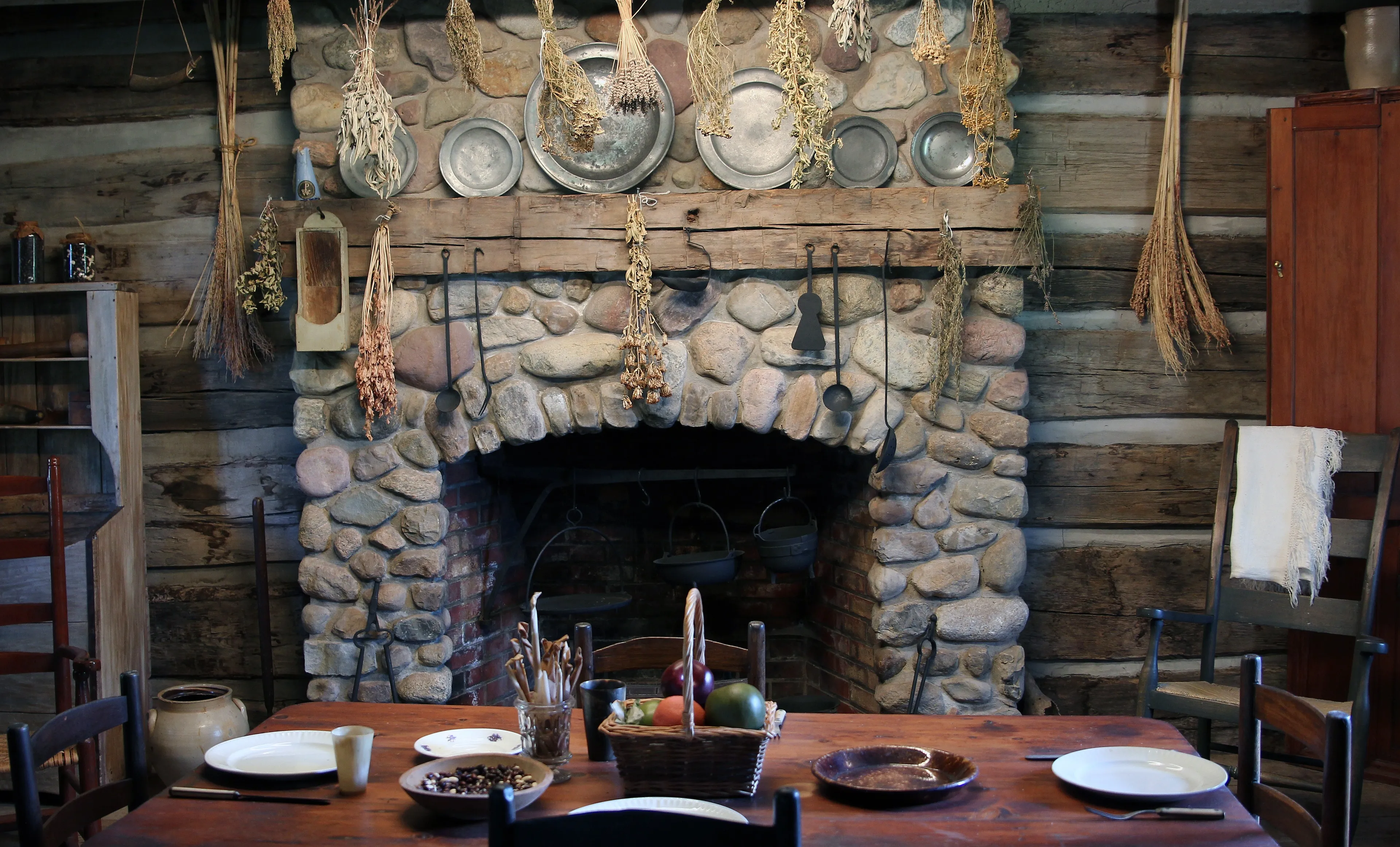 The interior of the Peter Whitmer cabin in Fayette, New York.