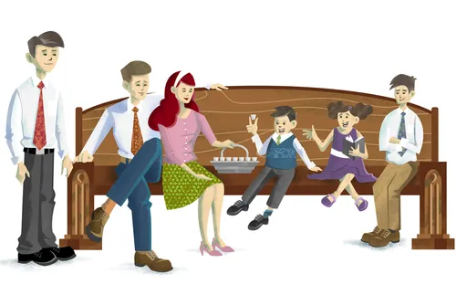 family in sacrament meeting