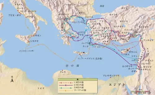 パウロの伝道の旅の地図
