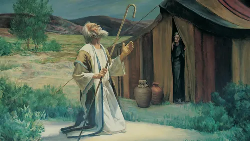 Abraham kneeling and looking up toward heaven