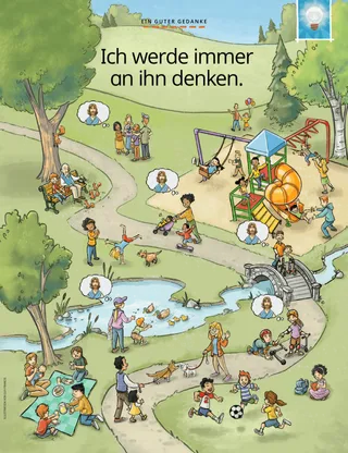 Leute in einem Park denken an Jesus