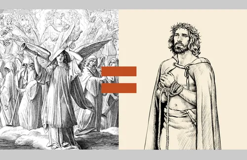angels with trumpets and Jesus with crown of thorns
