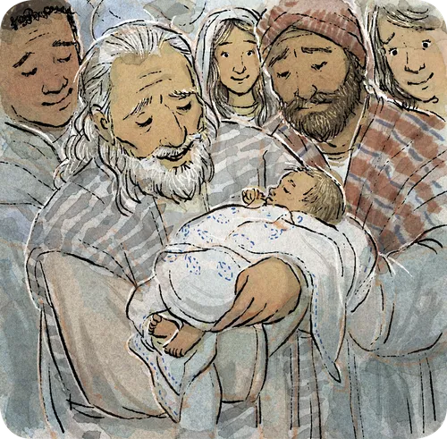 Simeon holding baby Jesus