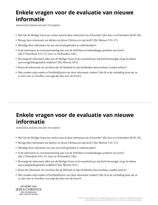 Evaluation questions for new information.