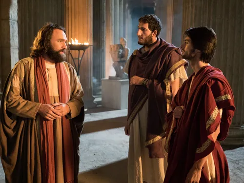 Peter preaching to a group of people