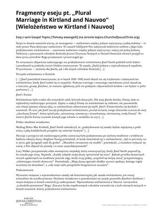 Fragmenty eseju pt. „Plural Marriage in Kirtland and Nauvoo” [Wielożeństwo w Kirtland i Nauvoo]