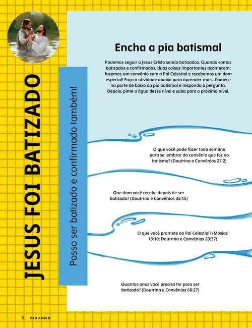 Página em PDF com página para colorir de uma menina sendo batizada