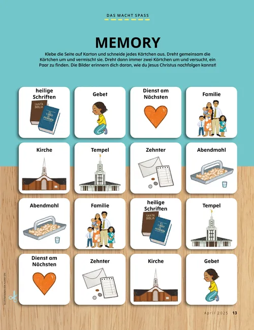 PDF: Memory-Spiel zu dem Thema „Wie man Jesus Christus nachfolgen kann“