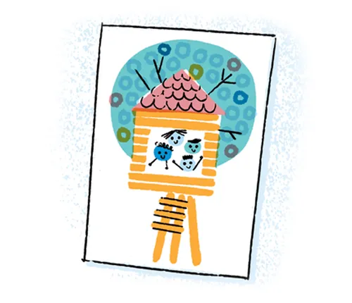 The children’s finished art project of a treehouse