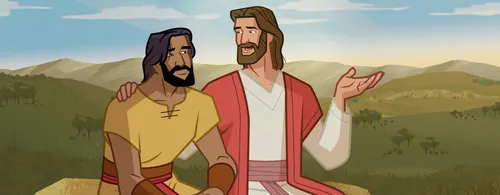 Jesus talking with Peter about forgiveness.
