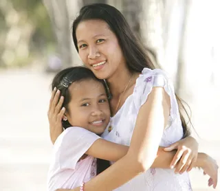 woman and child hugging